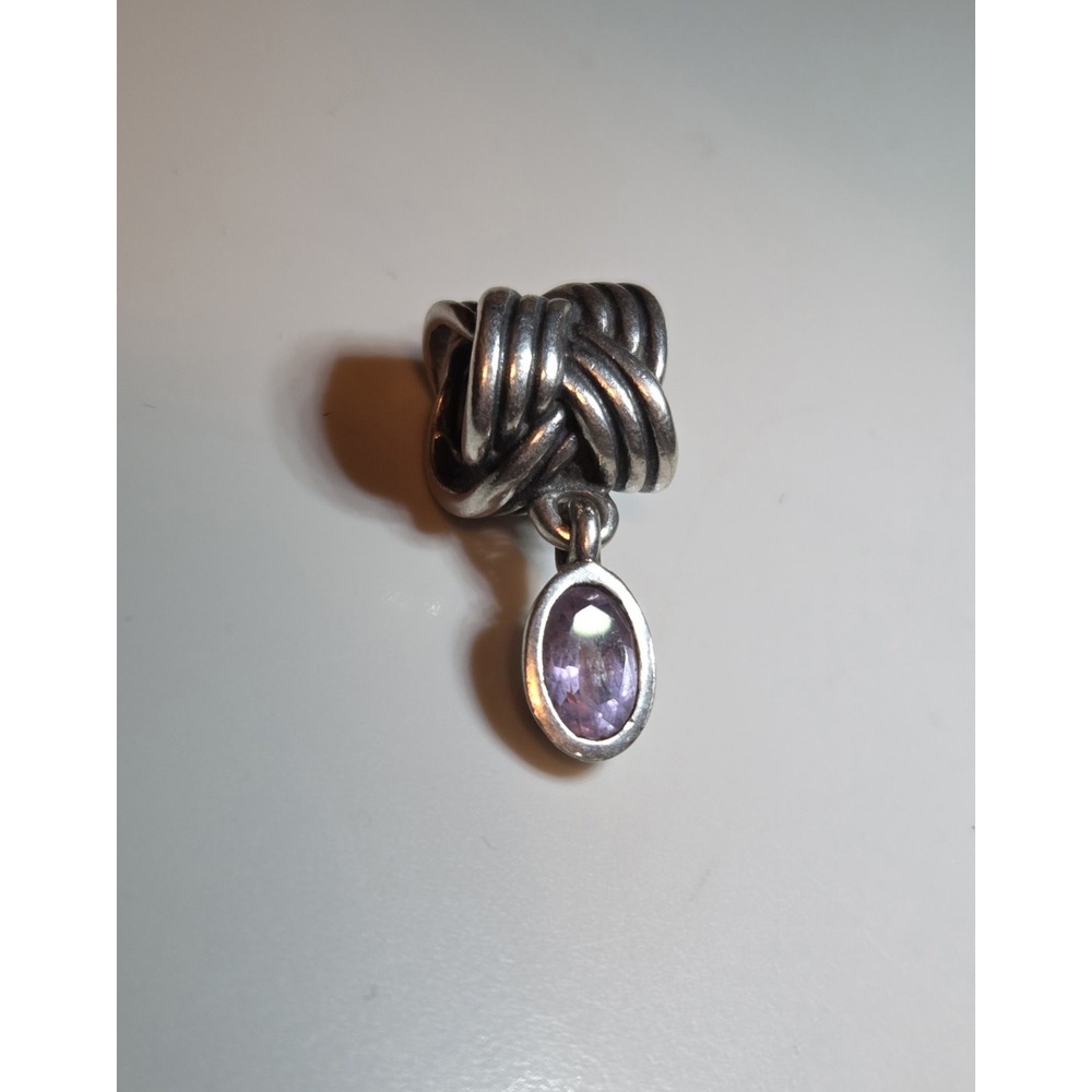 Authentic Pandora Moments Tied Together Amethyst Charm Sterling Silver 790476PAM